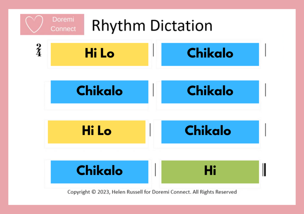 Hi Lo Chikalo dictation pattern with words